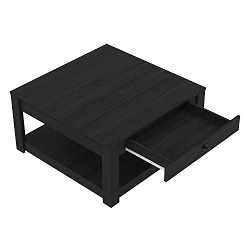 Galano Philia Square Coffee Table - Hidden Compartment and Storage Shelf - Modern Tabletop Dining Table for Living Room - Engineered Wood - Easy Assembly - Dusty Grey Oak