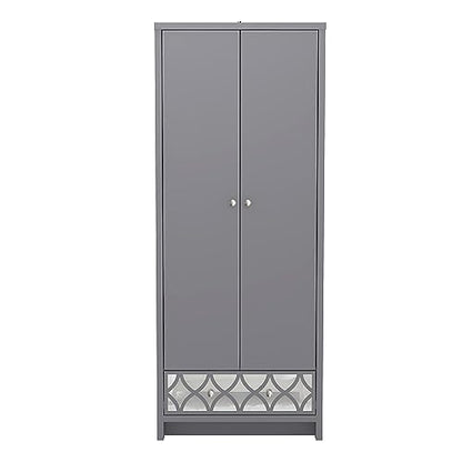 Galano Iris 2 Door 1 Drawer Wardrobe - Bedroom Furniture Unit with Hanging Rail Storage and Drawer, Wardrobe Storage Organizer - Grey