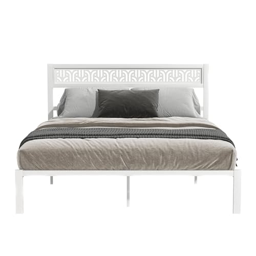 Galano Candence Calico Queen Metall-Bettrahmen, Lattenrost aus Stahl, kein Boxspringbett erforderlich, einfache Montage, weiß