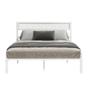 Galano Candence Calico Queen Metal Platform Bed Frame, Steel Slat Support, No Box Spring Needed, Easy Assembly, White