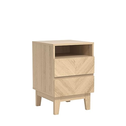 Galano Hanwell 2 Drawer Side Table, Stylish Fishborne Design End Table with Drawer Open Shelf Stable Sturdy Engineered Wooden Nightstand Storage for Small Spaces/Living Room/Bedroom