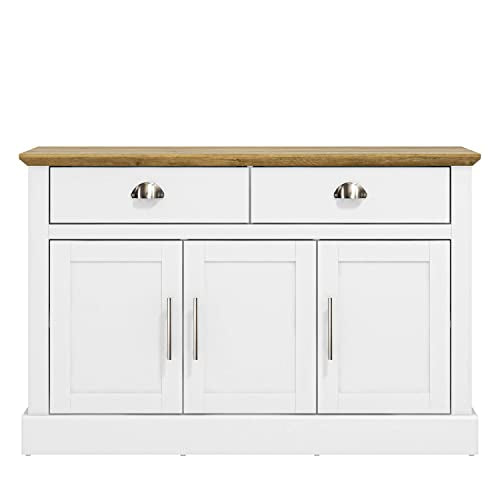 Galano Sufy Sideboard mit 3 Türen und 2 Schubladen – Aufbewahrungsschrank mit 3 Türen und 2 Schubladen – Aufbewahrungseinheit für Wohnzimmer und Flur – 39,5 x 112,8 x 74,1 cm – Weiß