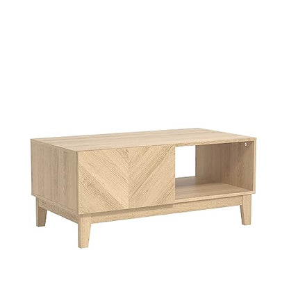 Galano Hanwell Coffee Table - Stylish Storage Cabinet with Fishborne Effect - Engineered Wood Storage Cabinet, Rectangular Living Room Table with Storage (Oslo Oak)