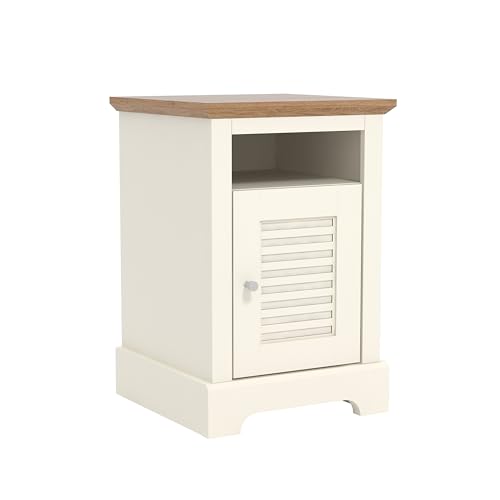 Galano Milan 1 Door Side Table with Shelf - Storage Cabinet for Hallway - Entryway - Foyer - Living Room - Bedroom - Space Saving (Ivory/Oak)