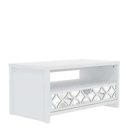 Galano Iris Coffee Table with Drawer - Modern Mirrord Effect Coffee Table - Storage Cabinet for Entryway - Foyer - Living Room - Space Saving (White)