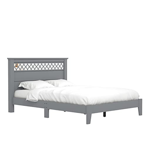 Galano Amanda Double Bed - Stylish Wooden Bedframe with Mirrored Headboard - Sturdy Bedframe for Adult - Wood Slat Support - Easy Assembly – Bedroom Furniture