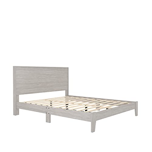 Galano Milton Double Bed - Stylish Wooden Bedframe with Headboard - Sturdy Bedframe for Adult - Wood Slat Support - Easy Assembly – Bedroom Furniture - Dusty Grey Oak