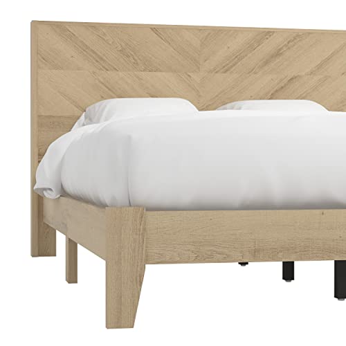 Galano Fiosoa Double Bed - Stylish Wooden Bedframe with Headboard - Sturdy Bedframe for Adult - Wood Slat Support - Easy Assembly - Bedroom Furniture - Oslo Oak