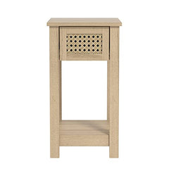 Galano Gio Bedside Table - Stylish Bedside with Rattan Effect - Slim Bedside Table - Side Table with Storage - Organizers and Storage Cabinet for Hallway - Entryway or Bedroom - Oslo Oak