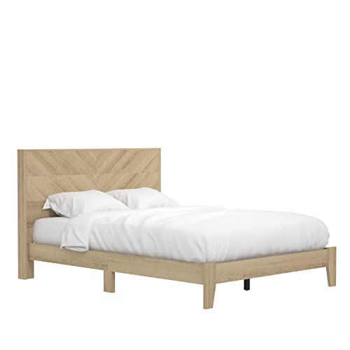 Galano Fiosoa Double Bed - Stylish Wooden Bedframe with Headboard - Sturdy Bedframe for Adult - Wood Slat Support - Easy Assembly - Bedroom Furniture - Oslo Oak