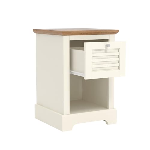 Galano Milan 1 Drawer Bedside Table - Stylish Side Table with Storage - Storage Cabinet for Hallway - Entryway or Bedroom (Pearl White Oak)