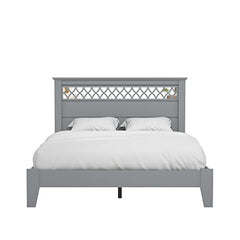 Galano Amanda Double Bed - Stylish Wooden Bedframe with Mirrored Headboard - Sturdy Bedframe for Adult - Wood Slat Support - Easy Assembly – Bedroom Furniture