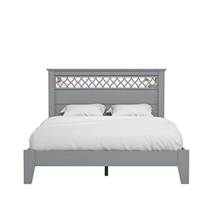 Galano Amanda Double Bed - Stylish Wooden Bedframe with Mirrored Headboard - Sturdy Bedframe for Adult - Wood Slat Support - Easy Assembly – Bedroom Furniture