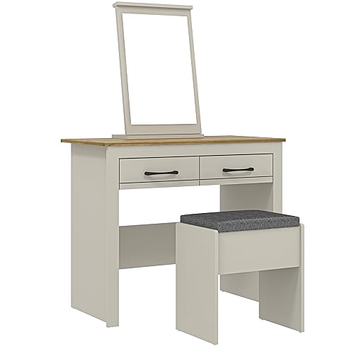 Galano Limestone Dressing Table with Mirror and Cushioned Stool - Bedroom Large Vanity Makeup Table with Drawer Storage – Console Table for Home Hallway and Living