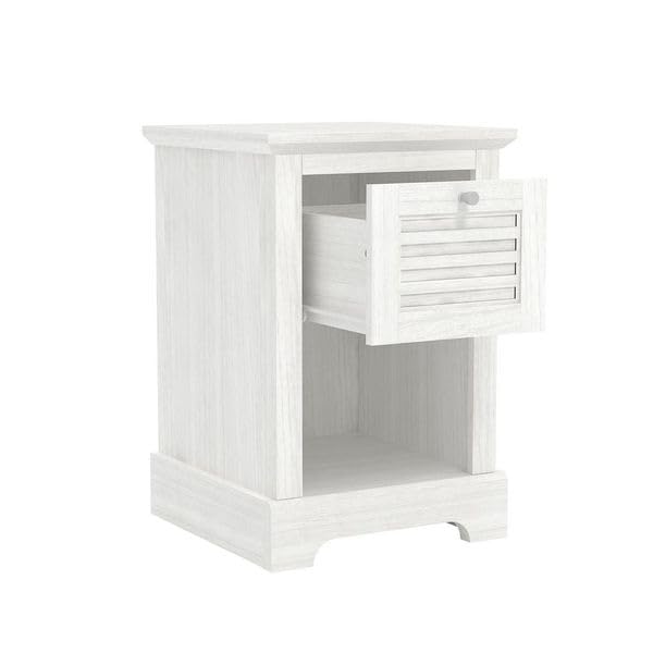 Galano Milan 1 Drawer Bedside Table - Stylish Side Table with Storage - Storage Cabinet for Hallway - Entryway or Bedroom (Pearl White Oak)