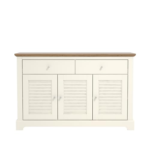 Galano Milan Sideboard mit 3 Türen und 2 Schubladen – Schrank-Aufbewahrungs-Organizer für Ihr Zuhause – Aufbewahrungs-Sideboard – verstellbare Regale – Elfenbein/Eiche