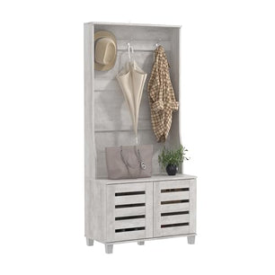 Galano Calidia Cizens Hall Tree - Entryway Bench With Coat Rack, Open Shelf and Shoe Cabinet - Shoe Storage With Coat Hooks - Shoe Cubby for Shoes - Ivory Knotty Oak