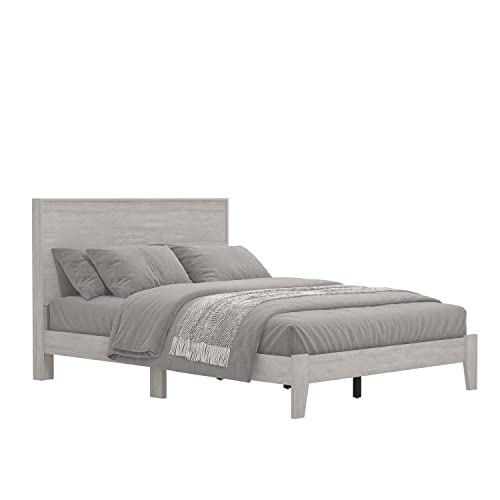 Galano Milton Double Bed - Stylish Wooden Bedframe with Headboard - Sturdy Bedframe for Adult - Wood Slat Support - Easy Assembly – Bedroom Furniture - Dusty Grey Oak