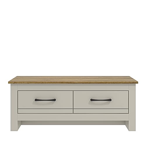 Galano Limestone Coffee Table - 2 Drawer Storage Unit - Engineered Wood Storage Cabinet, Rectangular Living Room Table with Storage