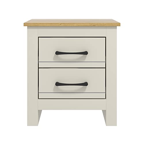 Galano Limestone Bedside Table - 2 Drawer Bedside Cabinet For Side Bedroom Organizer - Small Bedside table For Your Bed - ‎39.5 x 45 x 48.5 cm - White