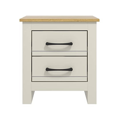 Galano Limestone Bedside Table - 2 Drawer Bedside Cabinet For Side Bedroom Organizer - Small Bedside table For Your Bed - ‎39.5 x 45 x 48.5 cm - White