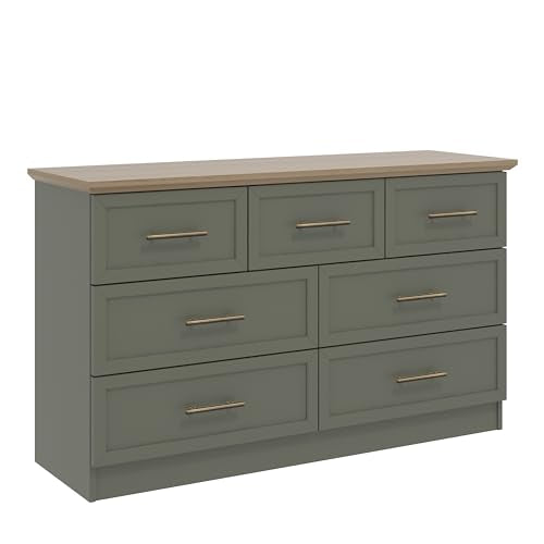 Galano Cleverton 3+4 Drawer Chest - Chest of Drawers with Storage for Bedroom - Closet Organizers and Storage Cabinet for Hallway, Entryway (Dark Green/Oak)