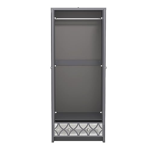 Galano Iris 2 Door 1 Drawer Wardrobe - Bedroom Furniture Unit with Hanging Rail Storage and Drawer, Wardrobe Storage Organizer - Grey