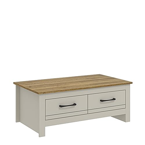 Galano Limestone Coffee Table - 2 Drawer Storage Unit - Engineered Wood Storage Cabinet, Rectangular Living Room Table with Storage