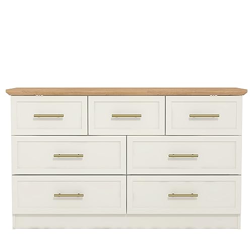 Galano Cleverton 3+4 Drawer Chest - Chest of Drawers with Storage for Bedroom - Closet Organizers and Storage Cabinet for Hallway, Entryway (Ivory/Oak)