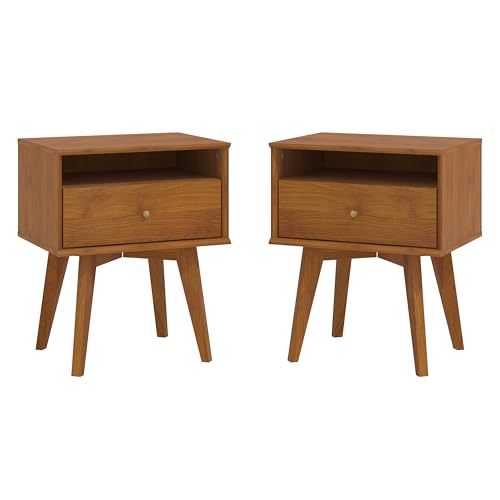 Galano Abby Serence Nightstand Set of 2, Bedside Table with Rustic Design Drawers, Night Stand for Bedroom, 2 Drawer Storage End Table, for Living Room, 18.11" D x 11.85" W x 22.05" H, Amber Walnut