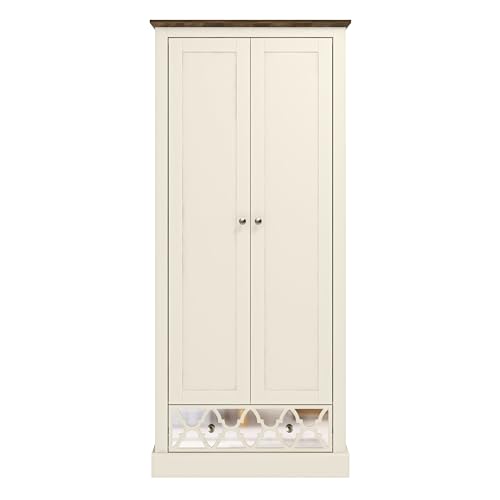 Galano Sufly 2 Door 1 Drawer Wardrobe - Bedroom Furniture Unit with Hanging Rail Storage and Drawer, Wardrobe Storage Organiser (Ivory/Oak)