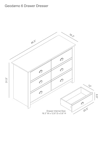 Galano Zaffy Kommode mit 6 Schubladen für Schlafzimmer, Schlafzimmerkommode mit 6 Schubladen, Organizer, Aufbewahrung, Bauernhausholz, rustikale breite Kommode, Kommode für den Schrank, staubige graue Eiche