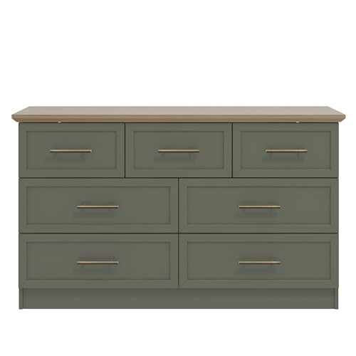 Galano Cleverton 3+4 Drawer Chest - Chest of Drawers with Storage for Bedroom - Closet Organizers and Storage Cabinet for Hallway, Entryway (Dark Green/Oak)