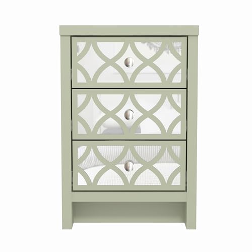 Galano Iris 3 Drawer Bedside - Modern Stylish Cabinet with Mirrored Drawers - Organizers and Storage for Bedroom – Console for Entryway - Hallway or Living Room