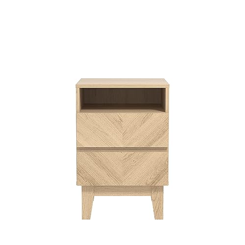 Galano Hanwell 2 Drawer Side Table, Stylish Fishborne Design End Table with Drawer Open Shelf Stable Sturdy Engineered Wooden Nightstand Storage for Small Spaces/Living Room/Bedroom