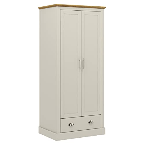 Galano Sufy 2 Door 1 Drawer Wardrobe - Minimalist Wardrobe - Bedroom Furniture Unit with Hanging Rail Storage and Drawer - Wardrobe Storage - W79.7 x D56 x H182cm - Light Grey