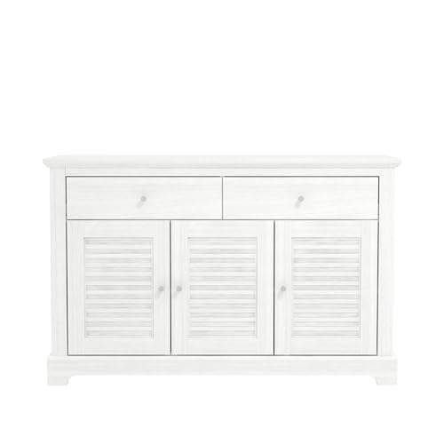 Galano Milan Sideboard mit 3 Türen und 2 Schubladen – Schrank-Aufbewahrungs-Organizer für Ihr Zuhause – Sideboard mit Stauraum – verstellbare Regale – Eiche in Perlweiß