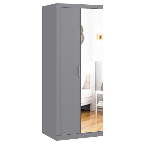 Galano Kimberley 2 Door Wardrobe with Mirror - Stylish & Sturdy Wardrobe - Bedrrom Furniture with Hanging Rail Storage