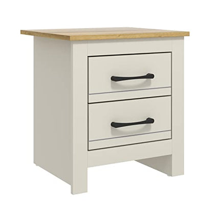 Galano Limestone Bedside Table - 2 Drawer Bedside Cabinet For Side Bedroom Organizer - Small Bedside table For Your Bed - ‎39.5 x 45 x 48.5 cm - White