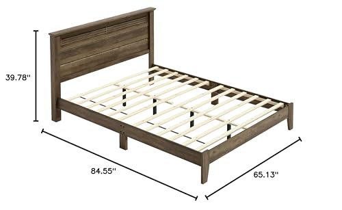 Galano Tiena Louvered Wood Platform Queen Bed Frame with Headboard, Mattress Foundation with Wood Slat Support, No Box Spring Needed, 65.75" D x 85.35" W x 40.16" H, Knotty Oak