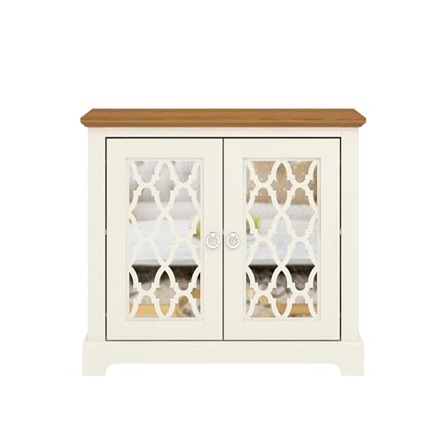 Galano Novara Sideboard mit 2 Türen, Aufbewahrungsschrank und Organizer – Vitrinenkonsole – freistehender Schrank für Wohnzimmer, Eingangsbereich, Flur, Küche (Elfenbein/Eiche)