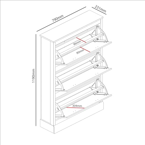 Galano Bristol Shoe Cabinet - 3 Door Folding Extendable Shoe Rack for Slim Storage Organiser in Hallway, Living Room or Entryway