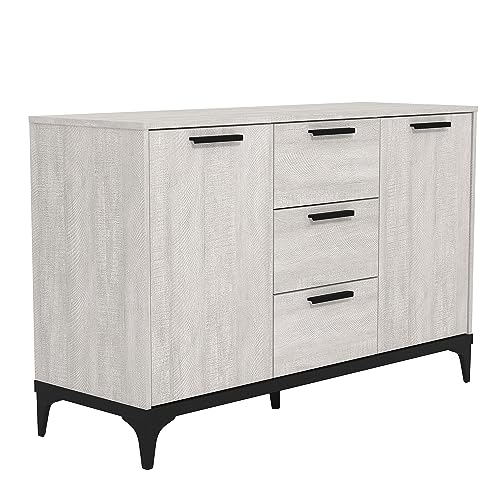 Galano Lawrence Sideboard mit 2 Türen und 3 Schubladen – Schrank-Aufbewahrungs-Organizer für Ihr Zuhause – Aufbewahrungs-Sideboard – verstellbare Regale (Staubgraue Eiche)