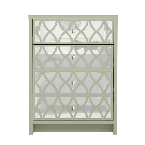 Galano Iris 4 Drawer Chest - Modern Cabinet with 4 Mirrored Drawers - Organizers and Storage for Bedroom – Console for Entryway - Hallway or Living Room - Sage Green