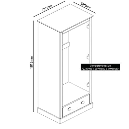 Galano Sufy 2 Door 1 Drawer Wardrobe - Minimalist Wardrobe - Bedroom Furniture Unit with Hanging Rail Storage and Drawer - Wardrobe Storage - W79.7 x D56 x H182cm - Light Grey