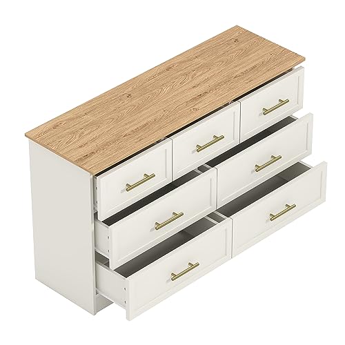 Galano Cleverton 3+4 Drawer Chest - Chest of Drawers with Storage for Bedroom - Closet Organizers and Storage Cabinet for Hallway, Entryway (Ivory/Oak)