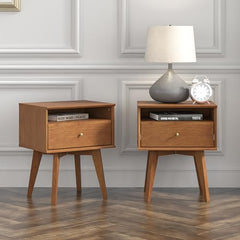 Galano Abby Serence Nightstand Set of 2, Bedside Table with Rustic Design Drawers, Night Stand for Bedroom, 2 Drawer Storage End Table, for Living Room, 18.11" D x 11.85" W x 22.05" H, Amber Walnut