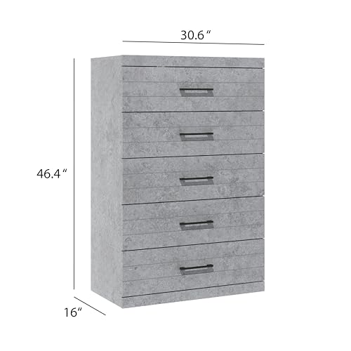 Galano Hamsper Kommode mit 6 Schubladen und Schubladenverriegelung, tiefe Schubladen zur Schrankorganisation, ultraschneller Aufbau, 16,14" T x 46,46" B x 31,02" H, staubgraue Eiche