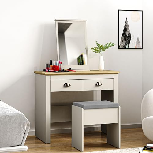 Galano Sufy Dressing Table with Mirror and Cushioned Stool - Bedroom Large Vanity Makeup Table with Drawer Storage – Console Table for Home Hallway and Living