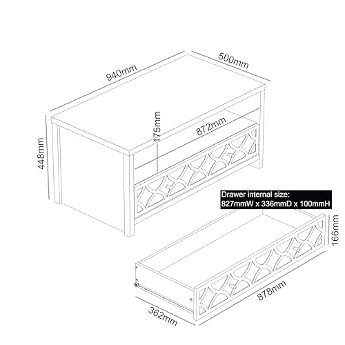 Galano Iris Coffee Table with Drawer - Modern Mirrord Effect Coffee Table - Storage Cabinet for Entryway - Foyer - Living Room - Space Saving (White)